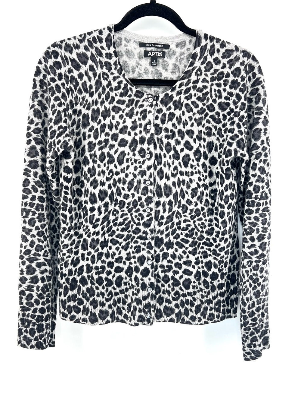 Apt 9 Cashmere Leopard Print Cardigan Sweater Sz S Button Front Gray Black